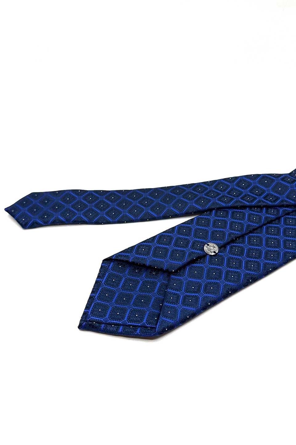 Lacivert Motif Desen Mendilli Klasik Kravat KK12857