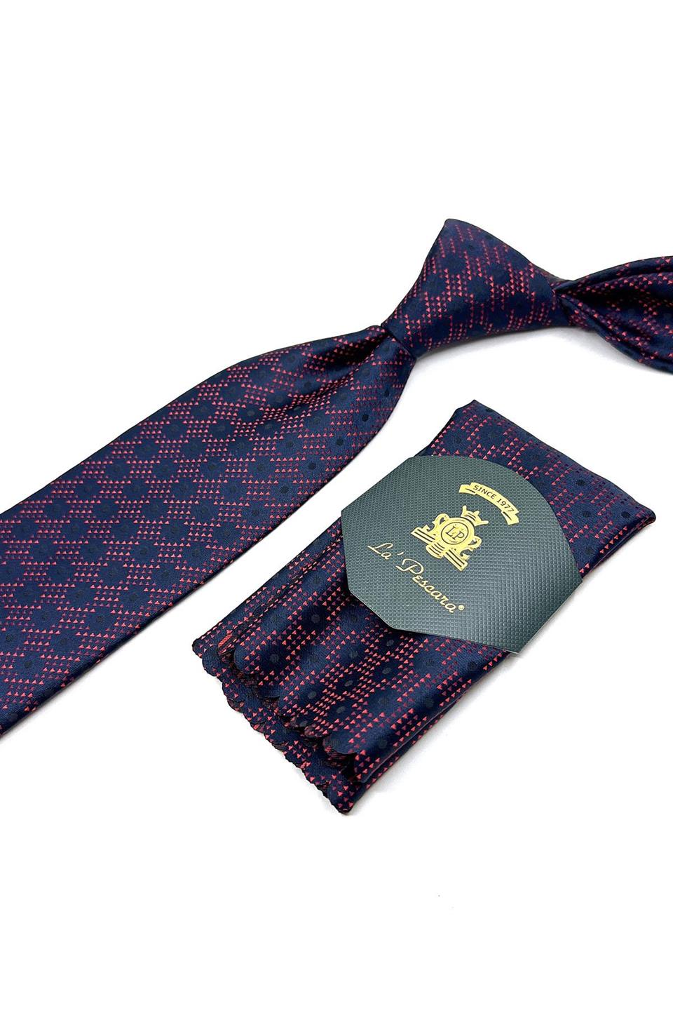 Lacivert Motif Desen Mendilli Klasik  Kravat KK11580