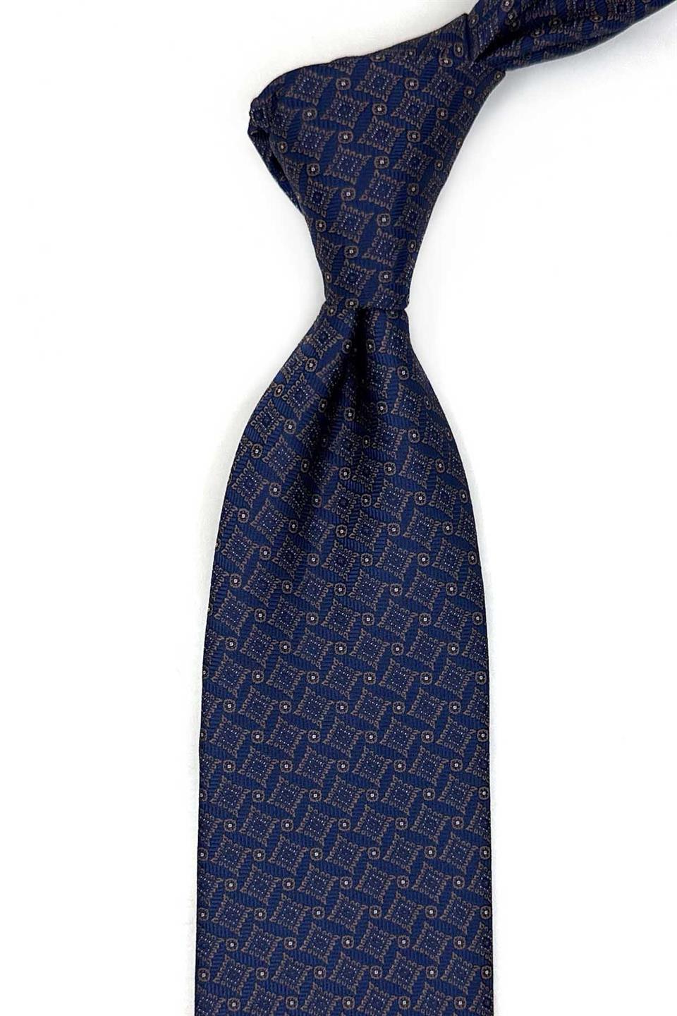 Lacivert Motif Desen Mendilli Klasik Kravat KK13468