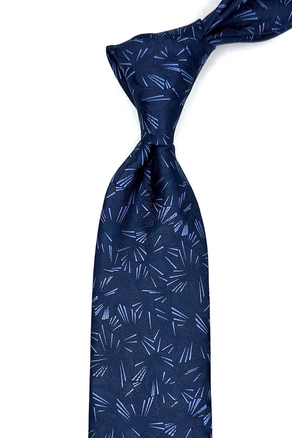 Lacivert Motif Desen Mendilli Klasik Kravat KK12923