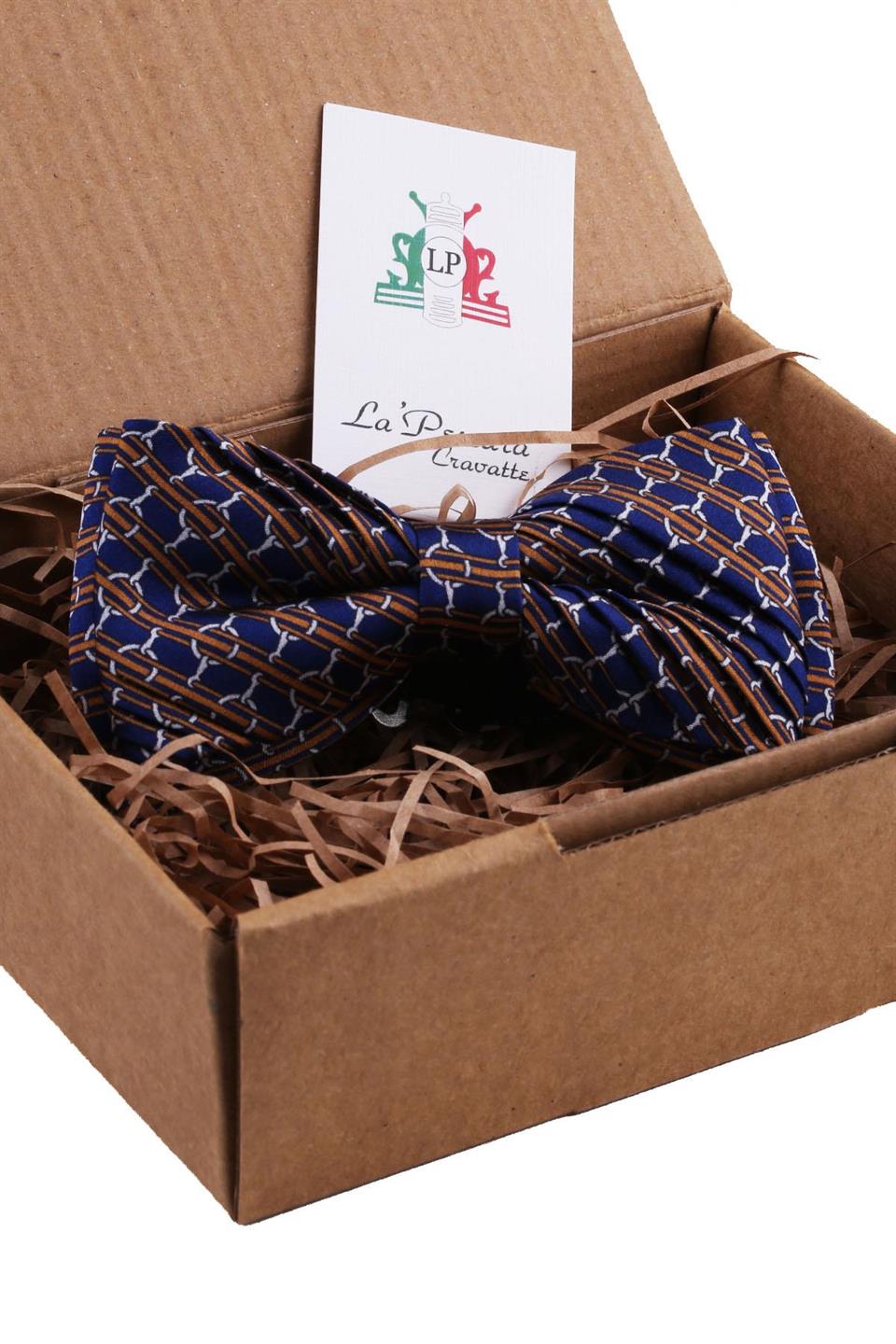 Lacivert Motif Desen Pilise İpek Papyon ESB53