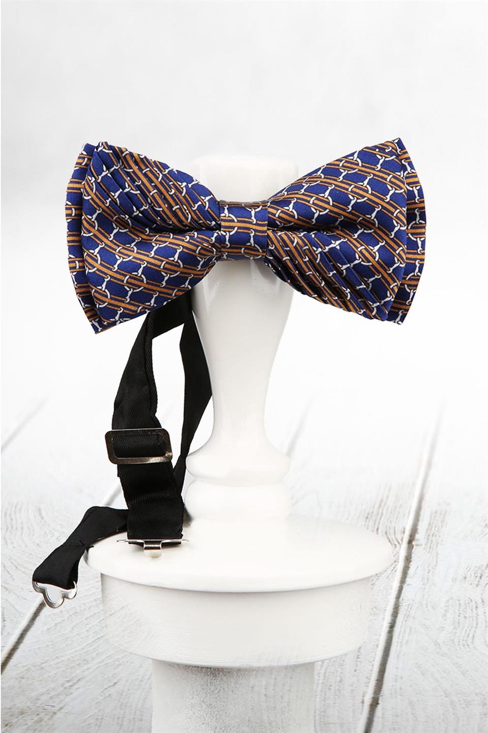 Lacivert Motif Desen Pilise İpek Papyon ESB53