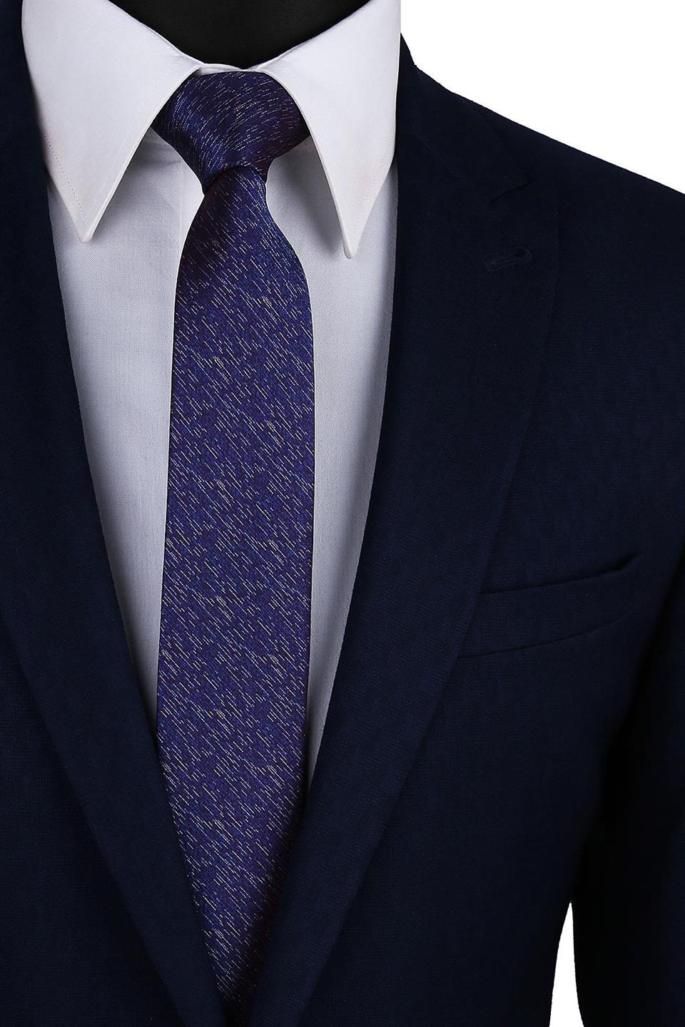 Lacivert - Mürdüm Kum Desen Slim Kravat SK7570