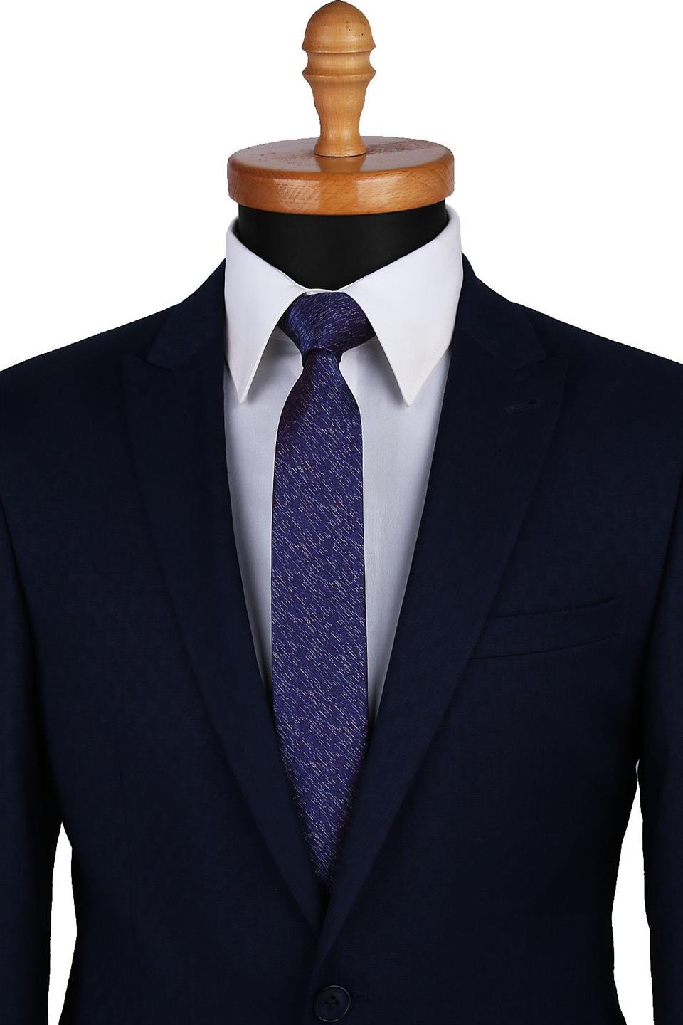 Lacivert - Mürdüm Kum Desen Slim Kravat SK7570