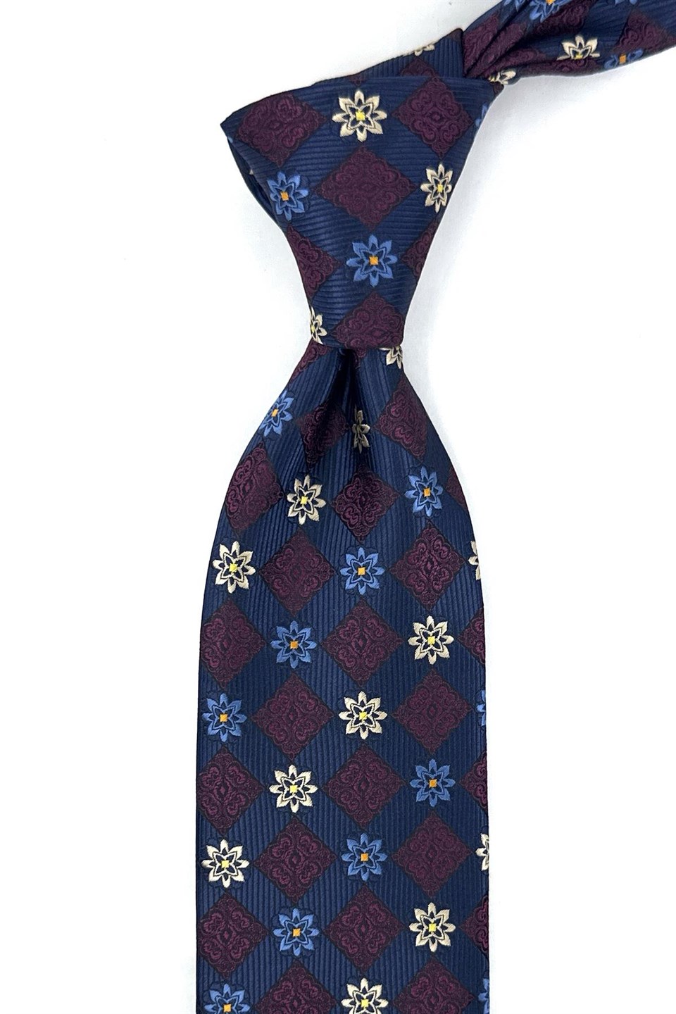 Lacivert Mürdüm Motif Desen Mendilli Klasik Kravat KK13941