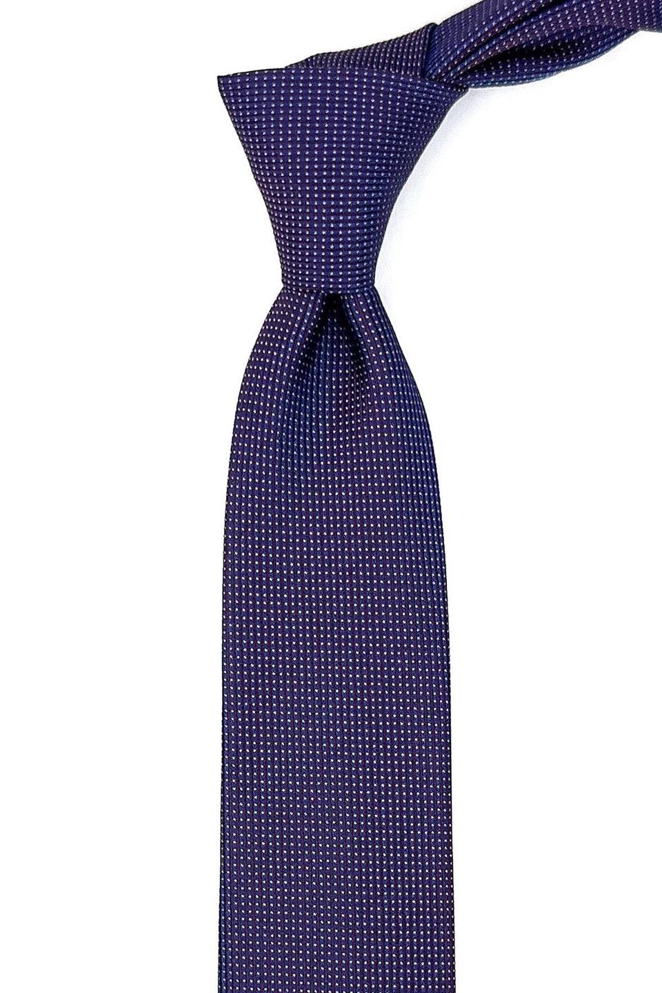 Lacivert - Mürdüm Nokta Desen Slim Kravat SK7672
