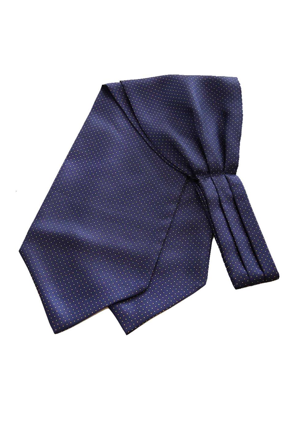 Lacivert Nokta Desen İtalyan İpek Ascot Fular K655