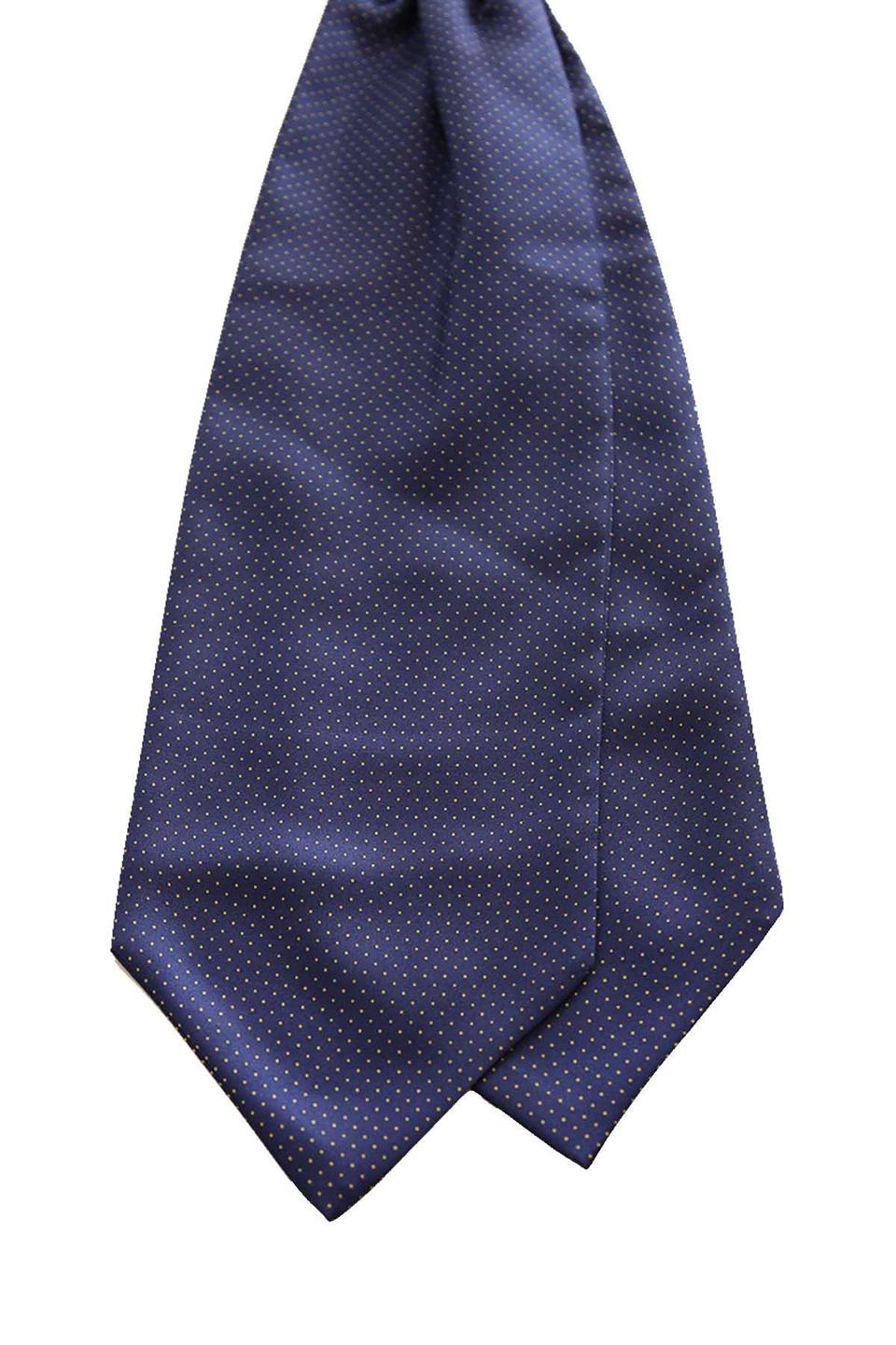 Lacivert Nokta Desen İtalyan İpek Ascot Fular K655