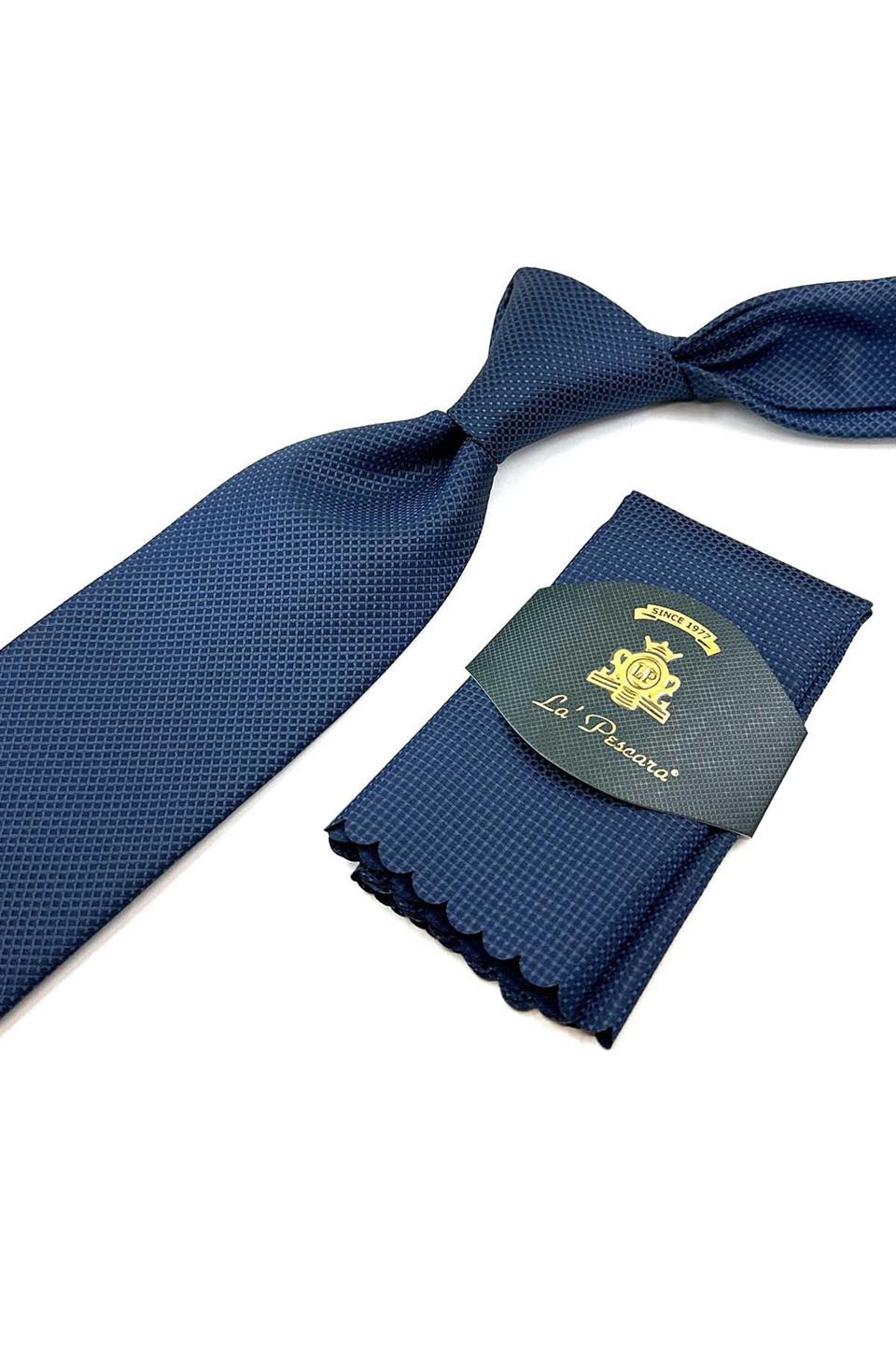 Lacivert Nokta Desen Mendilli Klasik Kravat KK12393