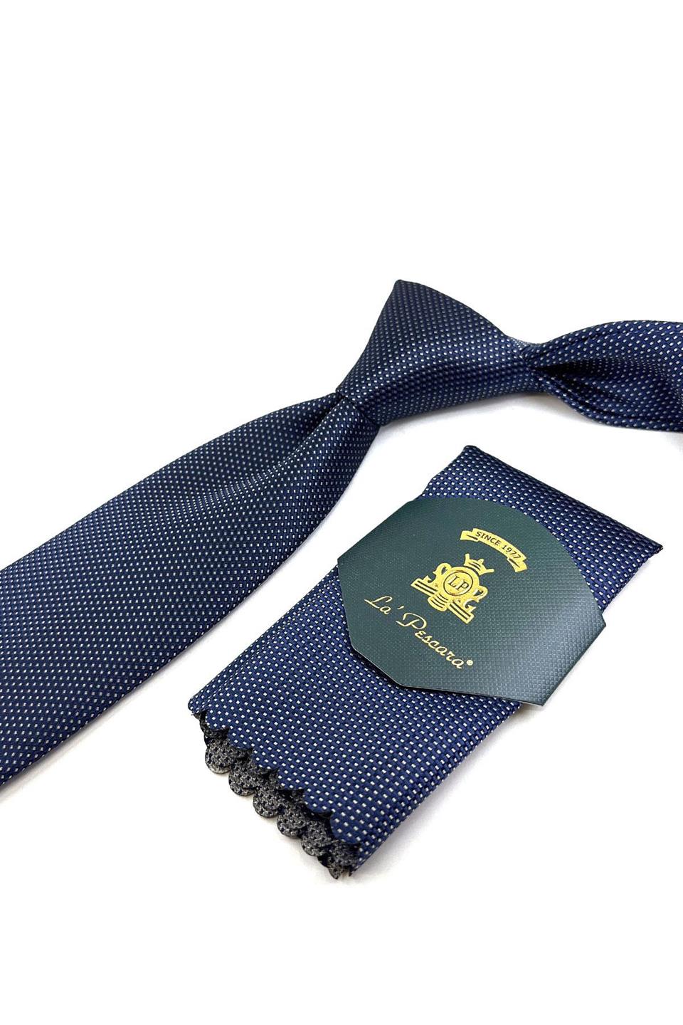 Lacivert Nokta Desen Mendilli Klasik Kravat KK11212