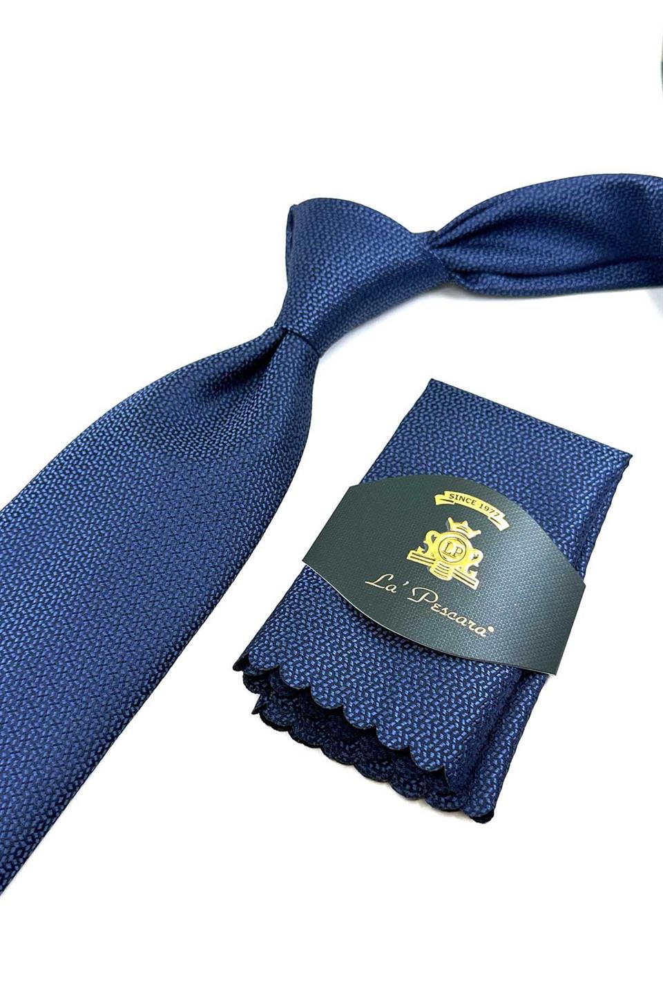 Lacivert Nokta Desen Mendilli Klasik Kravat KK12708
