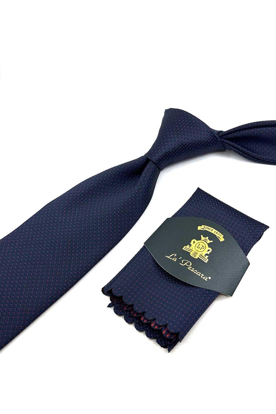 Lacivert Nokta Desen Mendilli Klasik Kravat KK12340