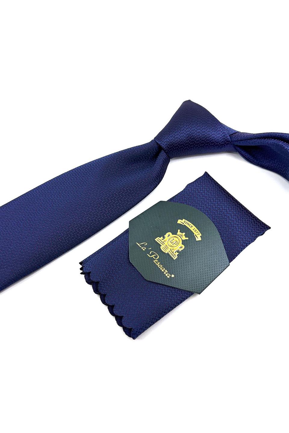 Lacivert Nokta Desen Mendilli Klasik Kravat KK11296