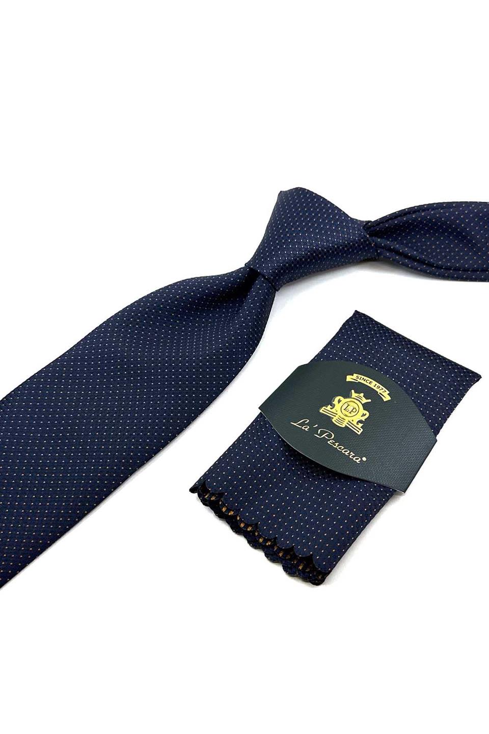 Lacivert Nokta Desen Mendilli Klasik Kravat KK12338
