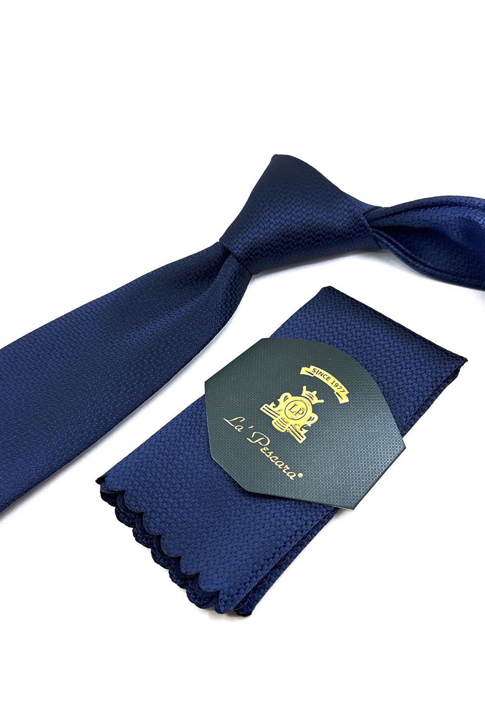 Lacivert Nokta Desen Mendilli Klasik Kravat KK11300