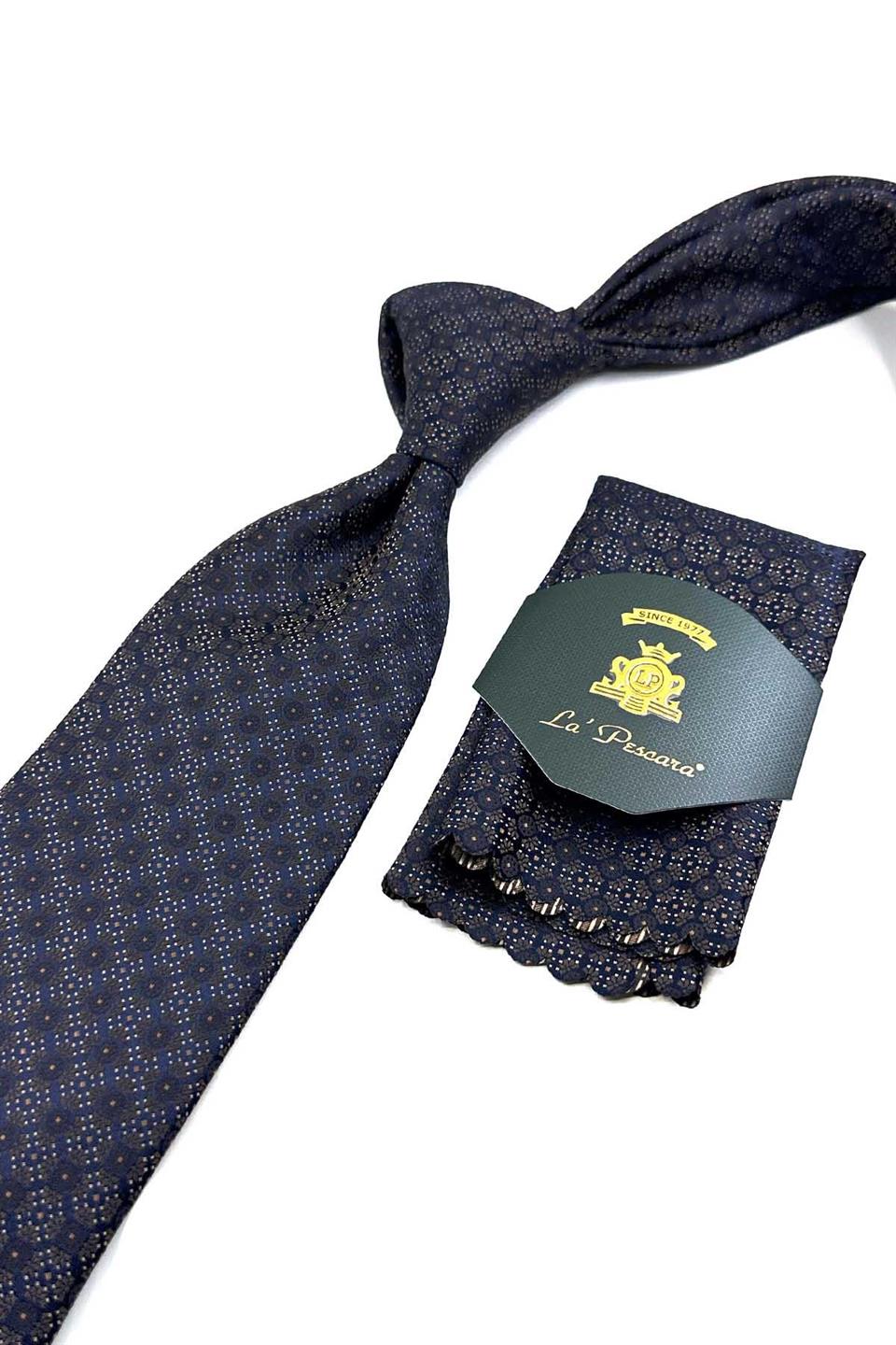 Lacivert Nokta Desen Mendilli Klasik Kravat KK12725