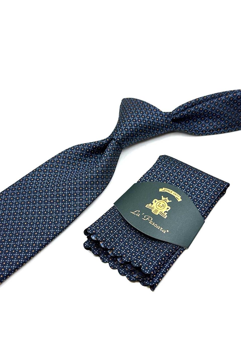 Lacivert Nokta Desen Mendilli Klasik Kravat KK12902