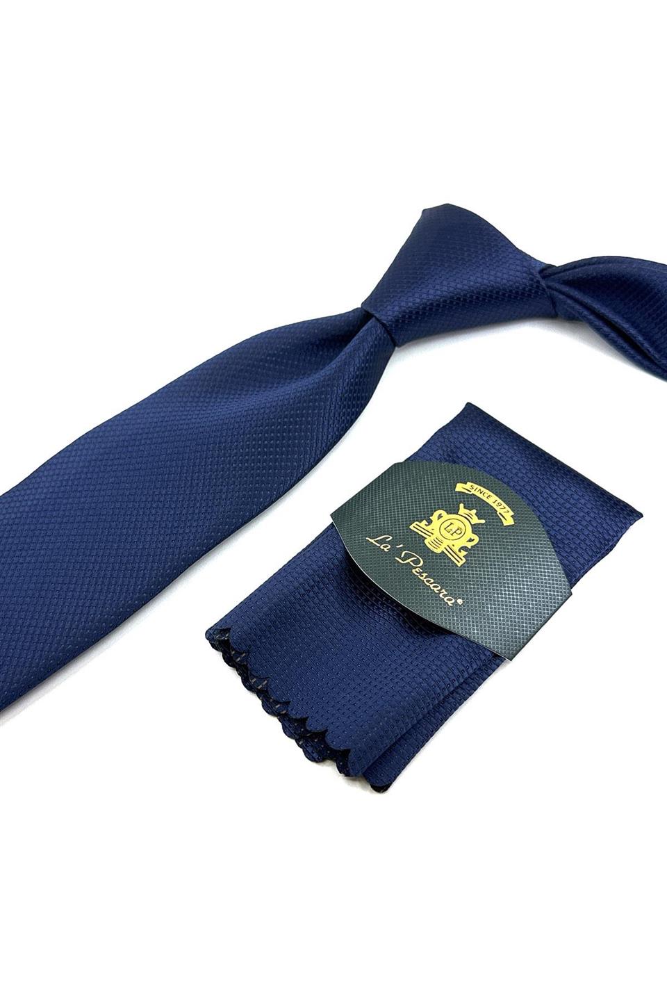 Lacivert Nokta Desen Mendilli Klasik Kravat KK11959