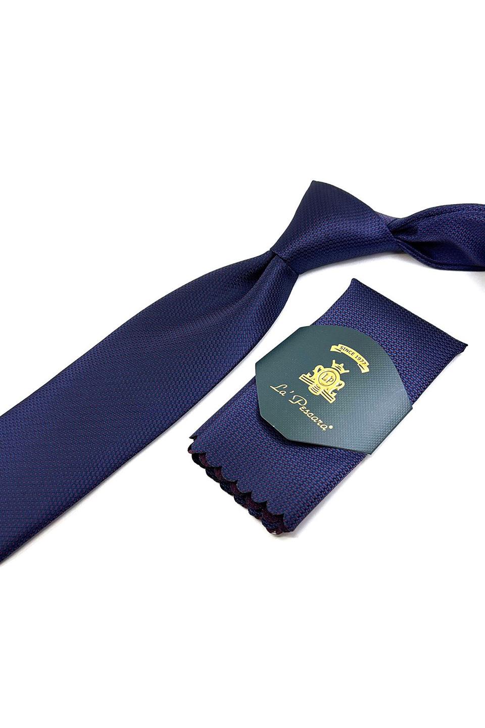 Lacivert Nokta Desen Mendilli Klasik Kravat KK11208