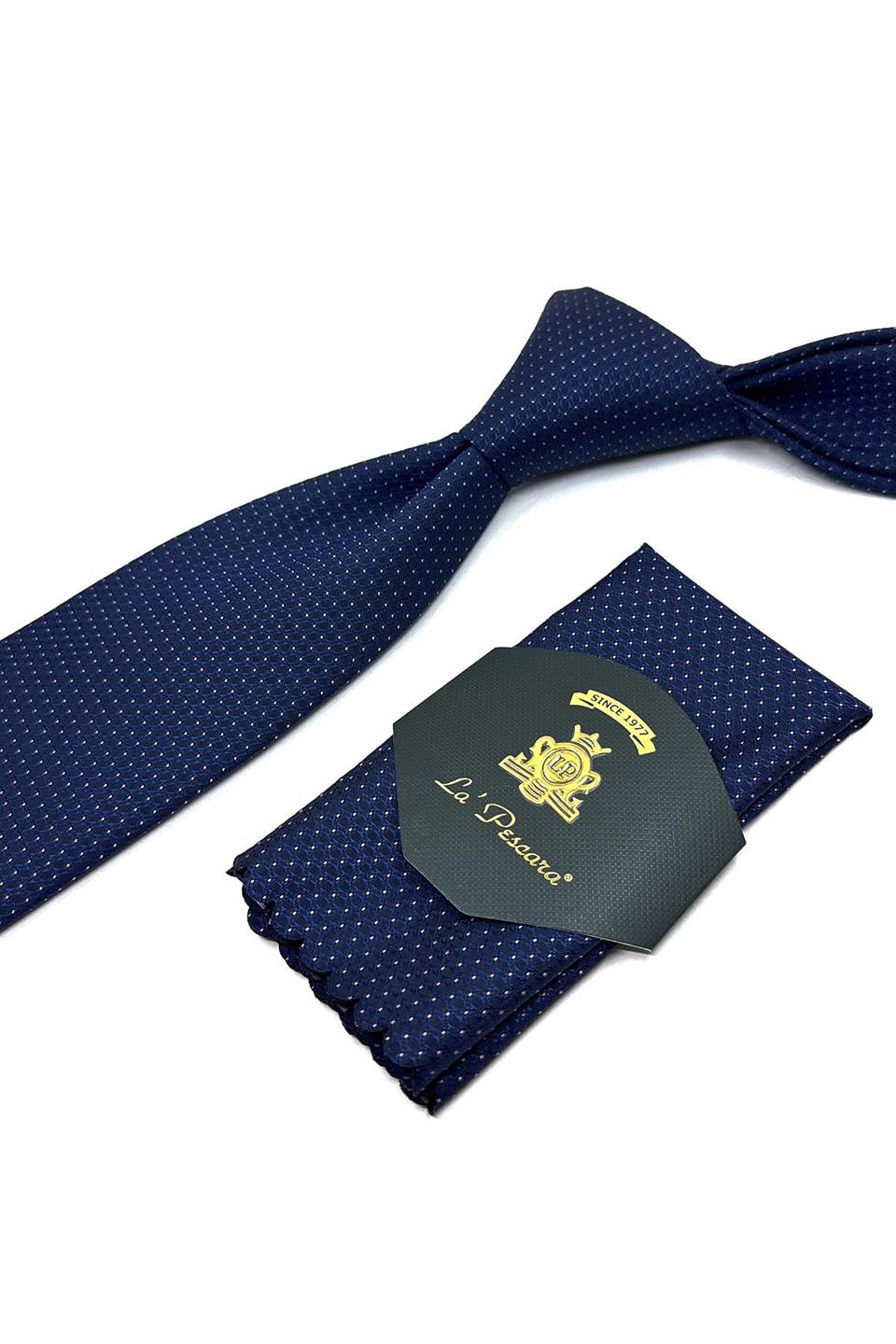 Lacivert Nokta Desen Mendilli Klasik Kravat KK11674