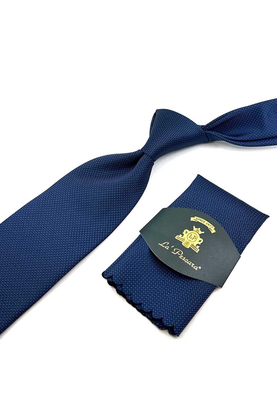 Lacivert Nokta Desen Mendilli Klasik Kravat KK12405