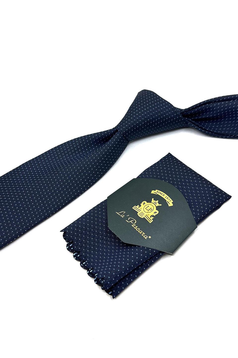 Lacivert Nokta Desen Mendilli Klasik Kravat KK11675