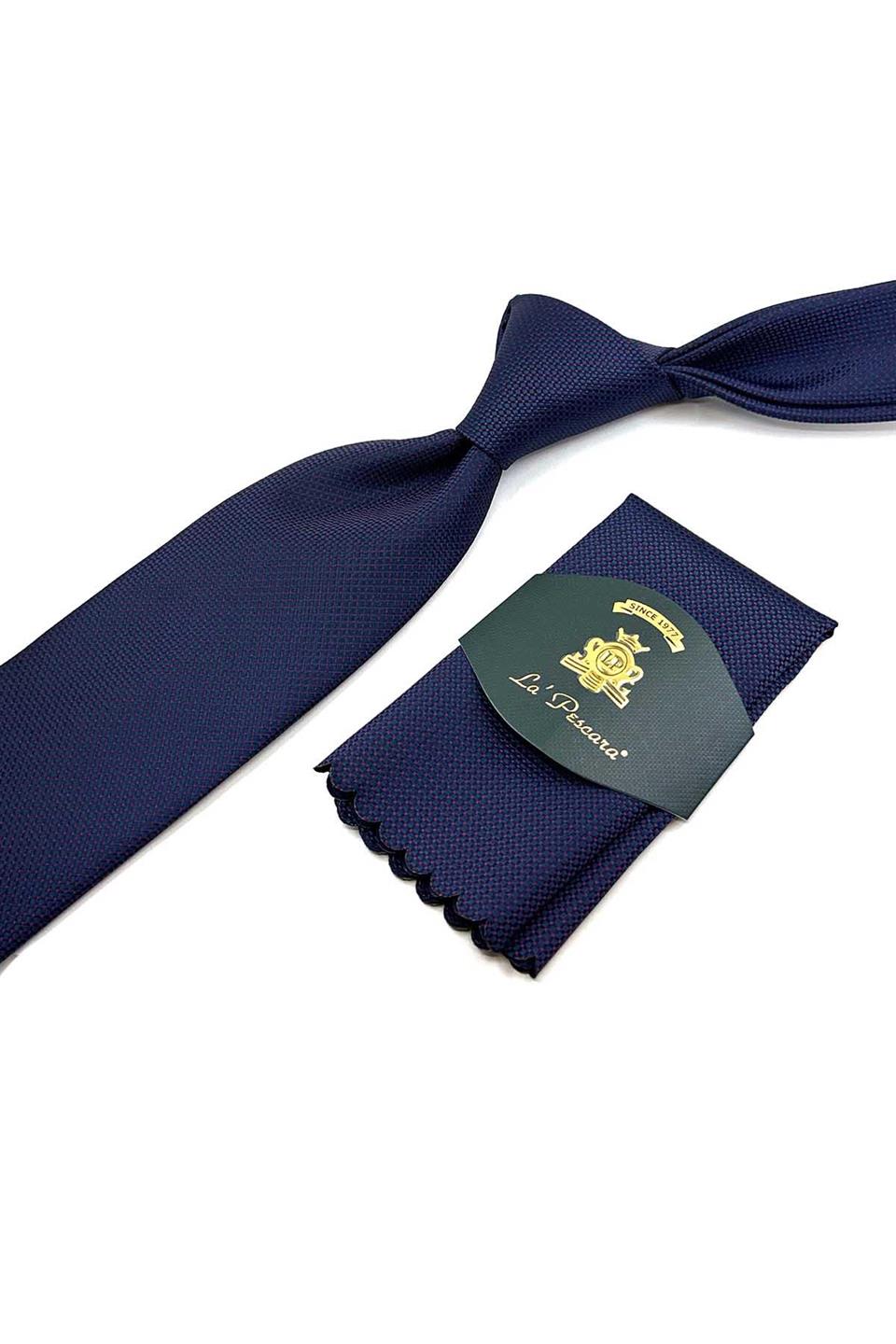 Lacivert Nokta Desen Mendilli Klasik Kravat KK12396