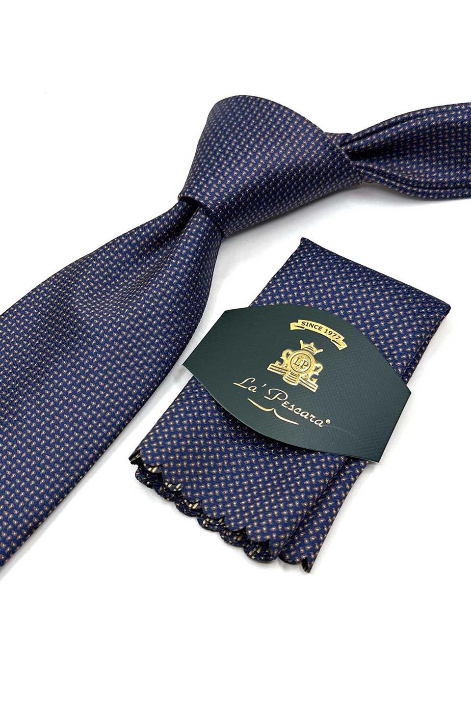 Lacivert Nokta Desen Mendilli Klasik Kravat KK13511