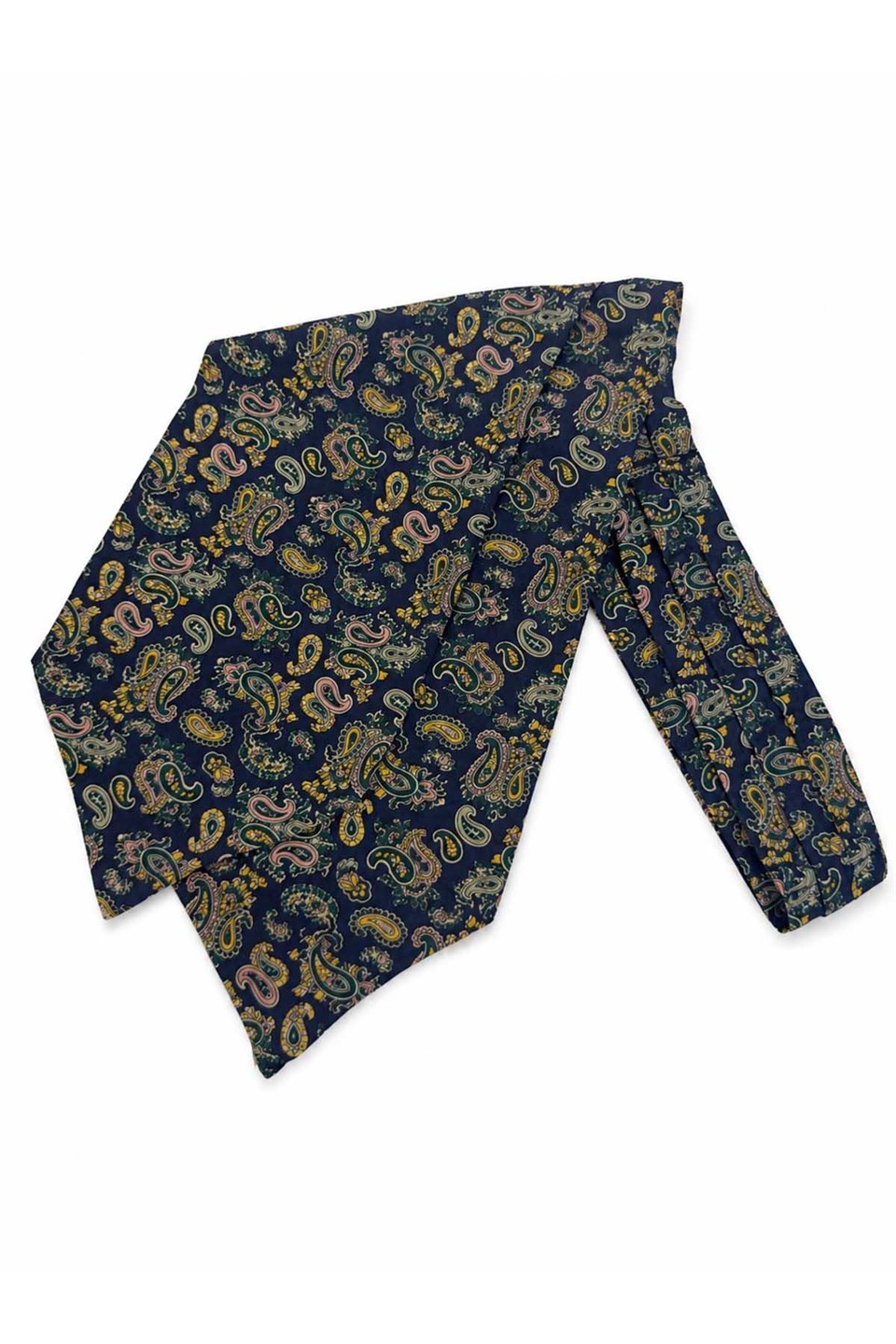 Lacivert Pembe Sarı Şal Desen İtalyan İpek Ascot Kravat SAC127