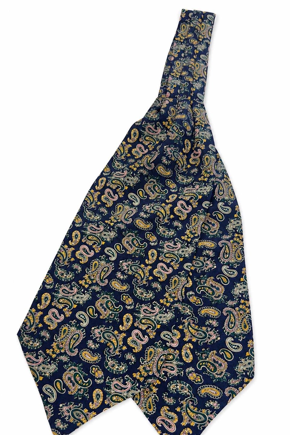 Lacivert Pembe Sarı Şal Desen İtalyan İpek Ascot Kravat SAC127