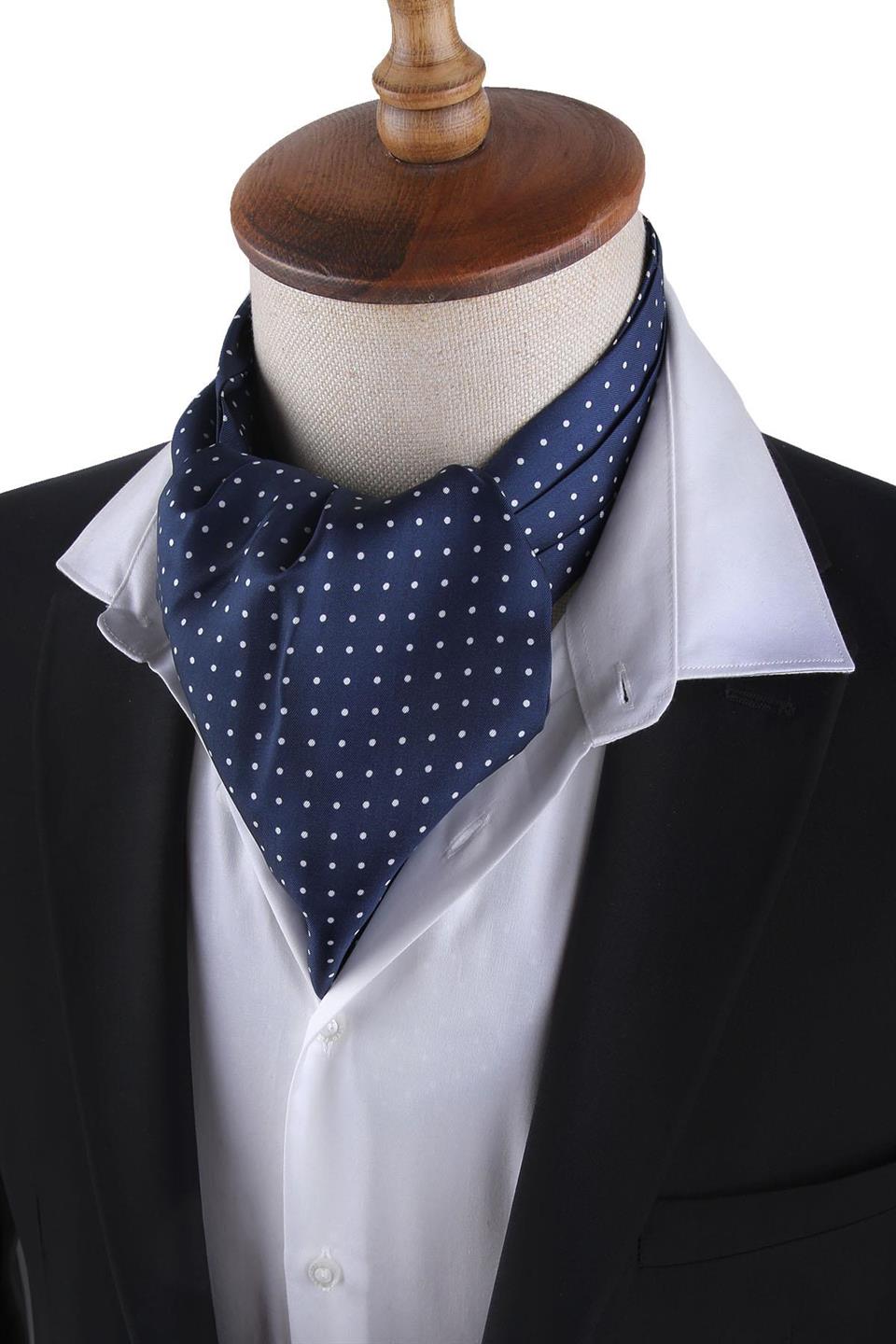Lacivert Puantiye Desen İpek İtalyan Erkek Ascot K425