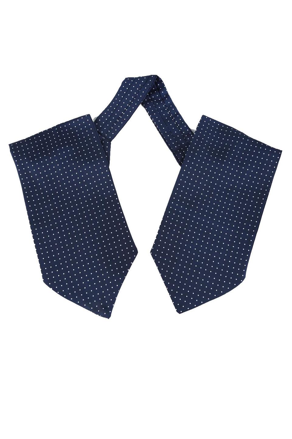 Lacivert Puantiye Desen İpek İtalyan Erkek Ascot K425