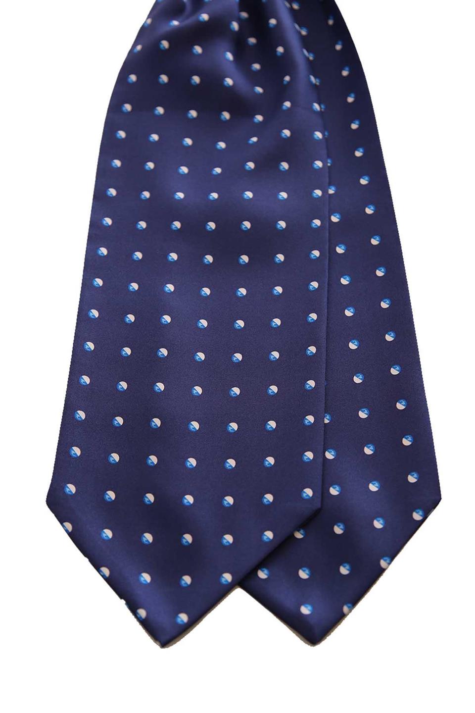 Lacivert Puantiye Desen İtalyan İpek Ascot Fular K653