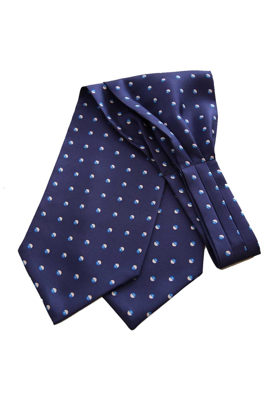Lacivert Puantiye Desen İtalyan İpek Ascot Fular K653