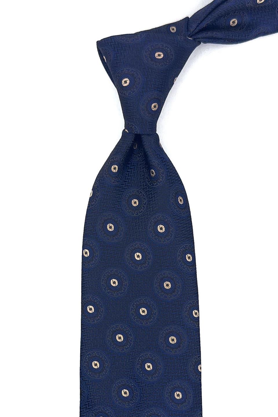 Lacivert Puantiye Desen Mendilli Klasik Kravat KK11808