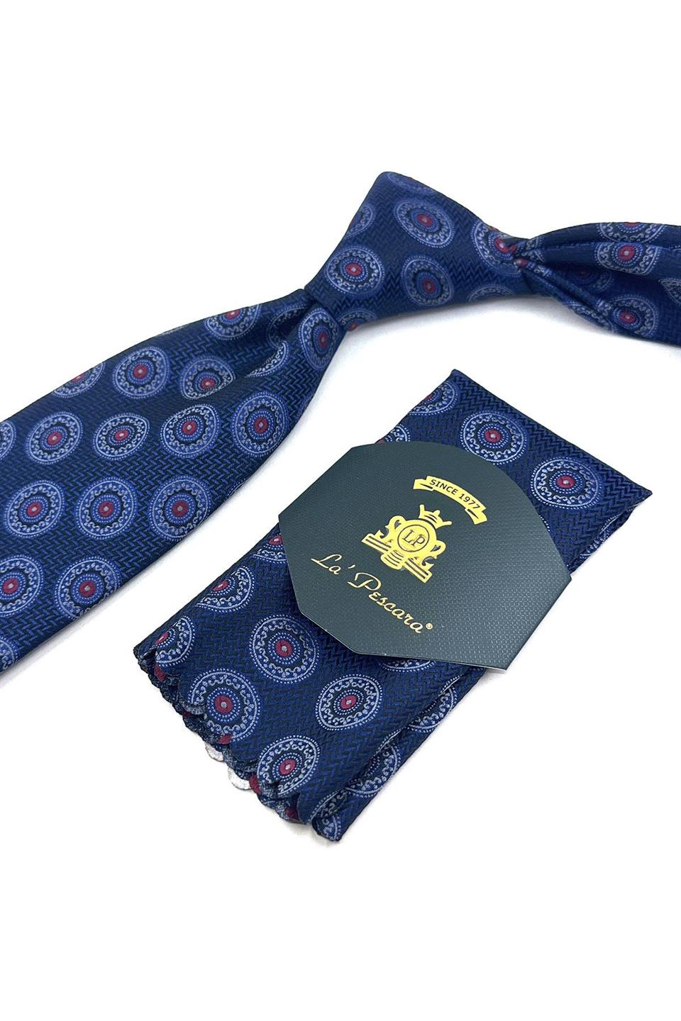 Lacivert Puantiye Desen Mendilli Klasik Kravat KK11811