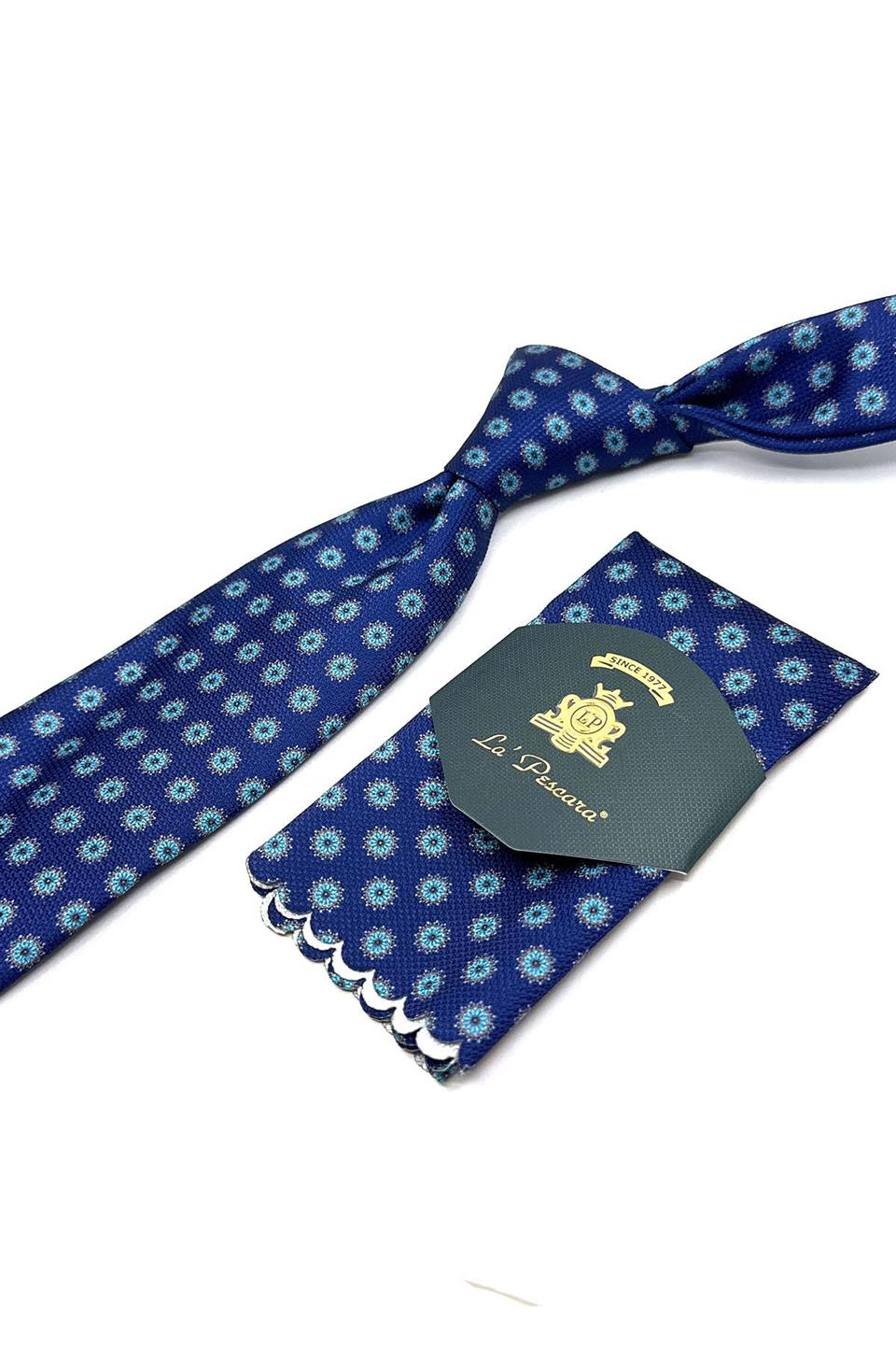 Lacivert Puantiye Desen Mendilli Klasik Kravat KK11774
