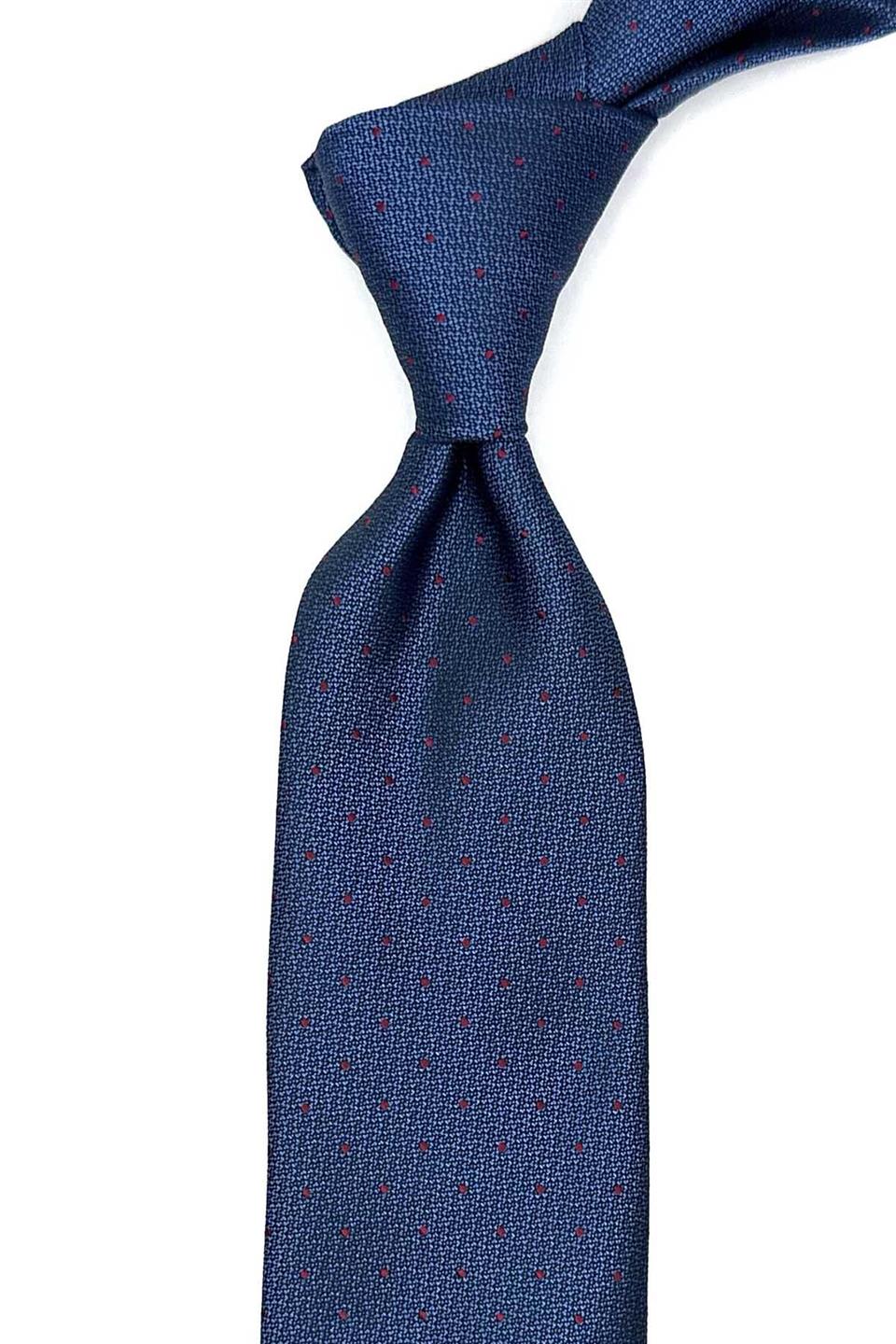 Lacivert Puantiye Desen Mendilli Klasik Kravat KK12895