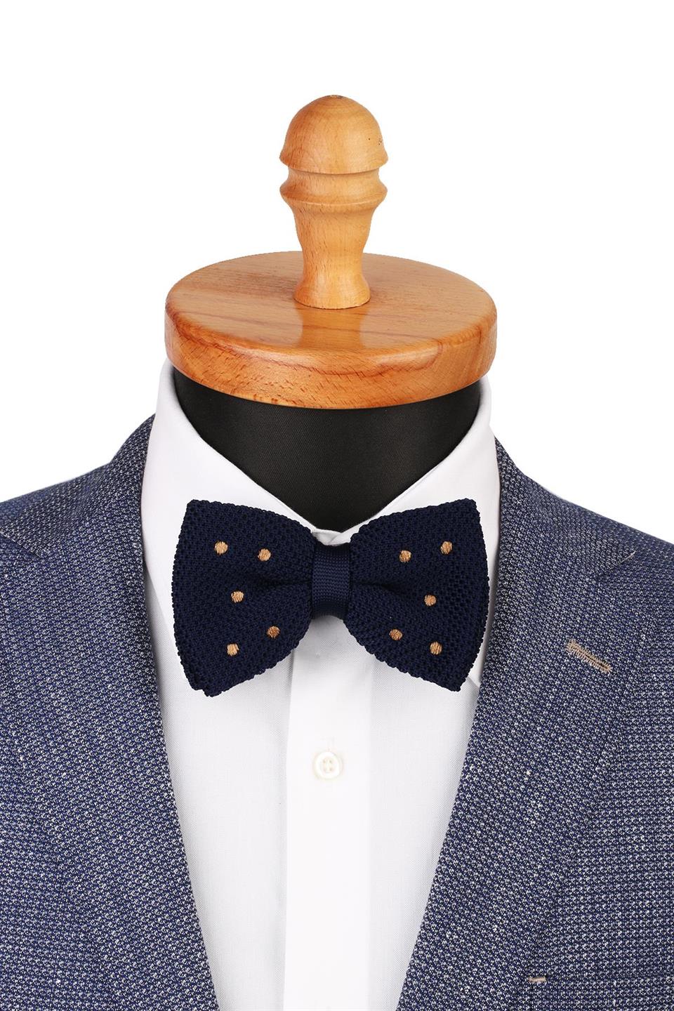 Lacivert Puantiye Desen Örgü Papyon ÖR125