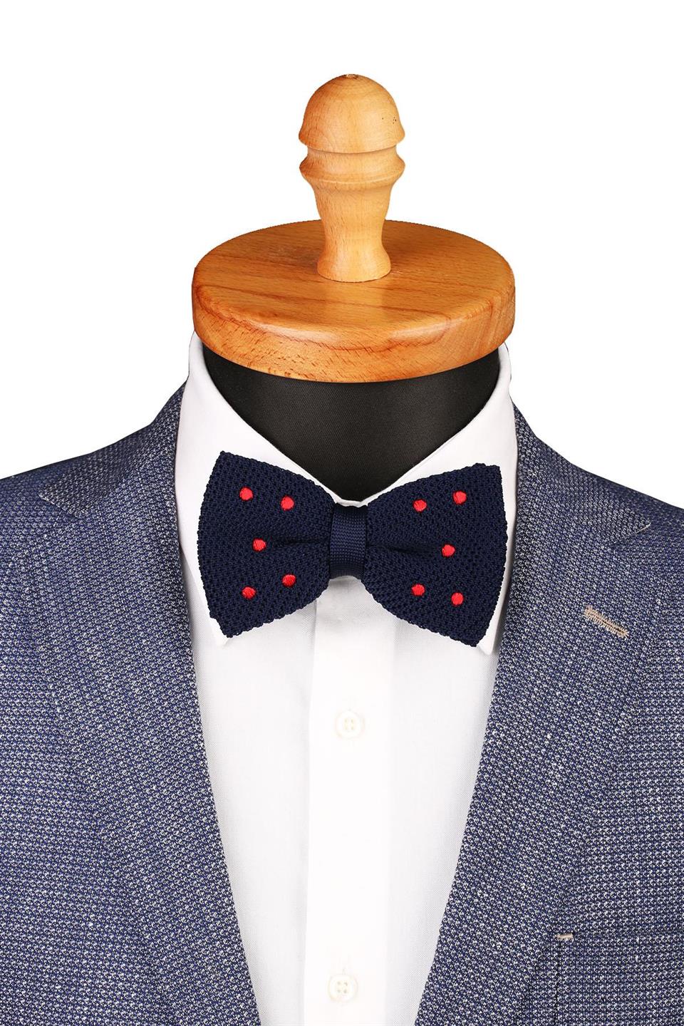 Lacivert Puantiye Desen Örgü Papyon ÖR132