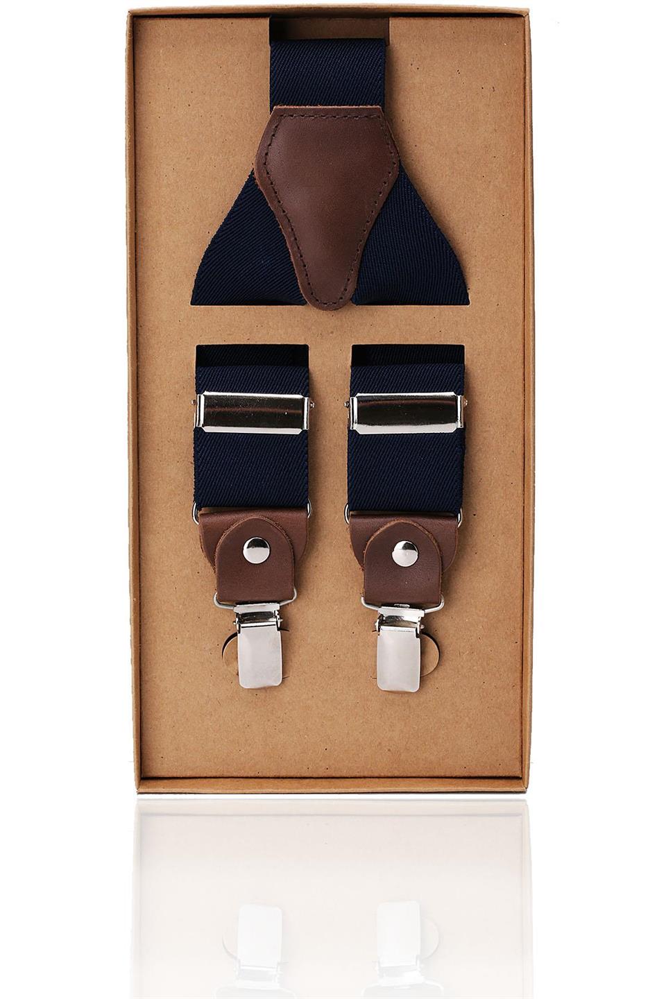 Lacivert Renk Deri Bağlantılı Erkek Pantolon Askısı PAN46