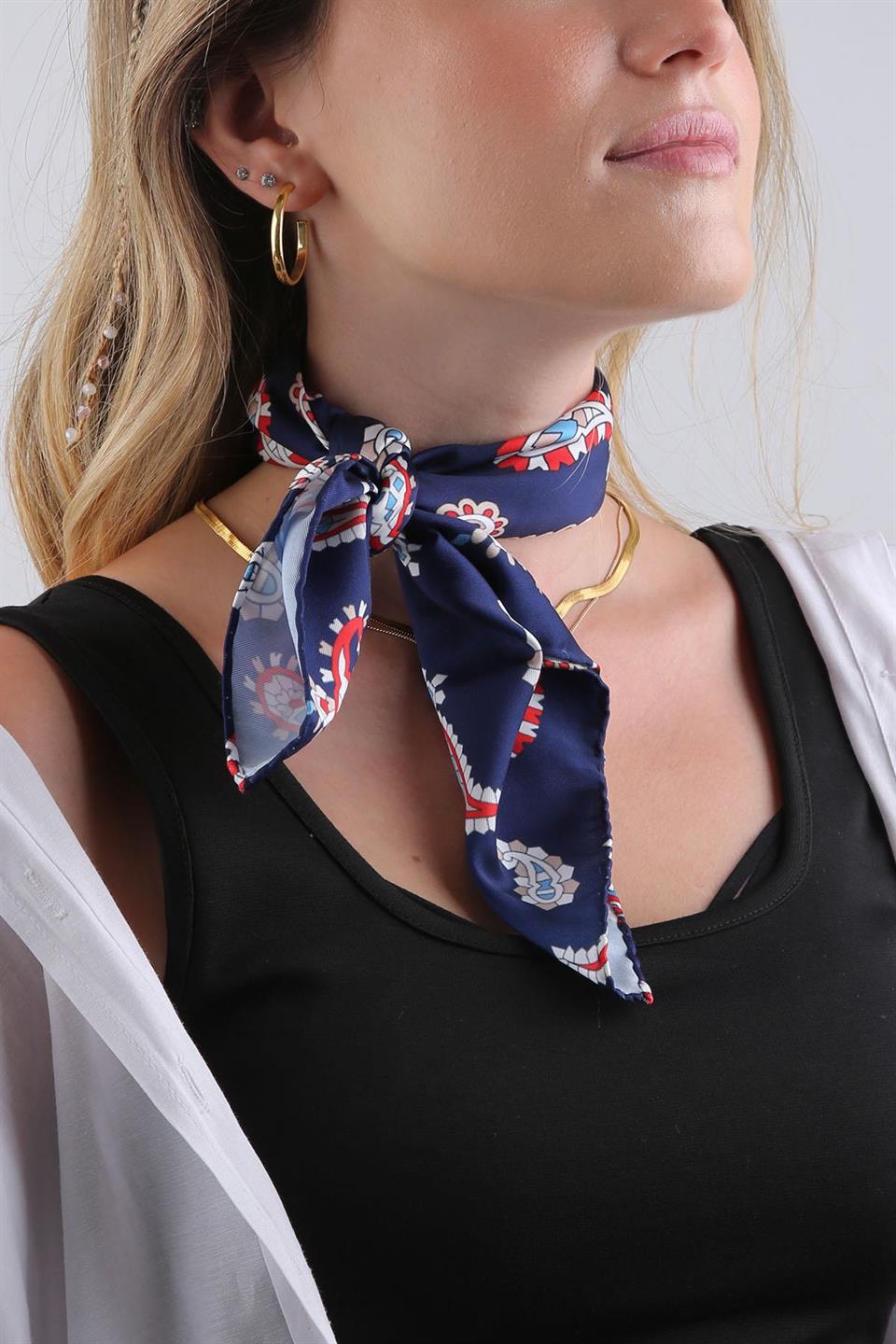 Lacivert Şal Desen Fular Bandana 55-55 cm KDNF10