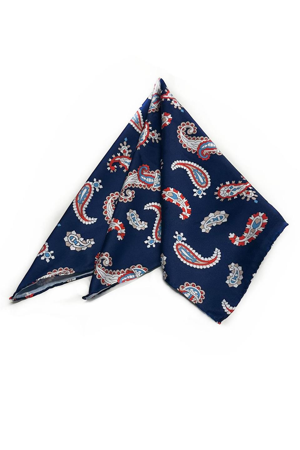 Lacivert Şal Desen Fular Bandana 55-55 cm KDNF10