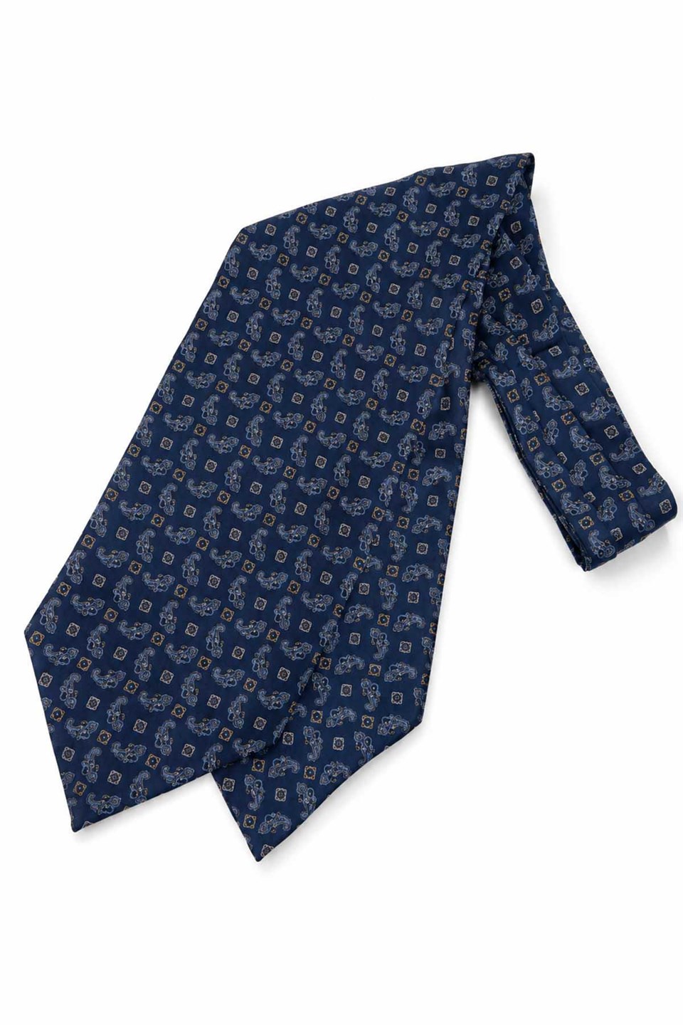 Lacivert Şal Desen İtalyan İpek Ascot Kravat SAC104