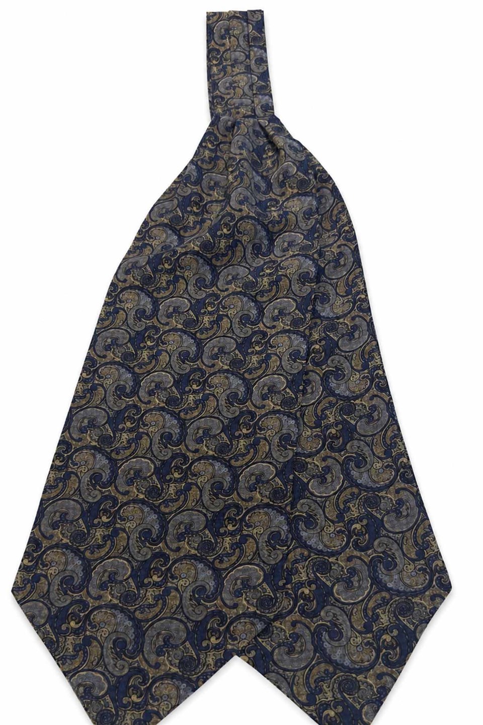 Lacivert Şal Desen İtalyan İpek Ascot Kravat SAC91