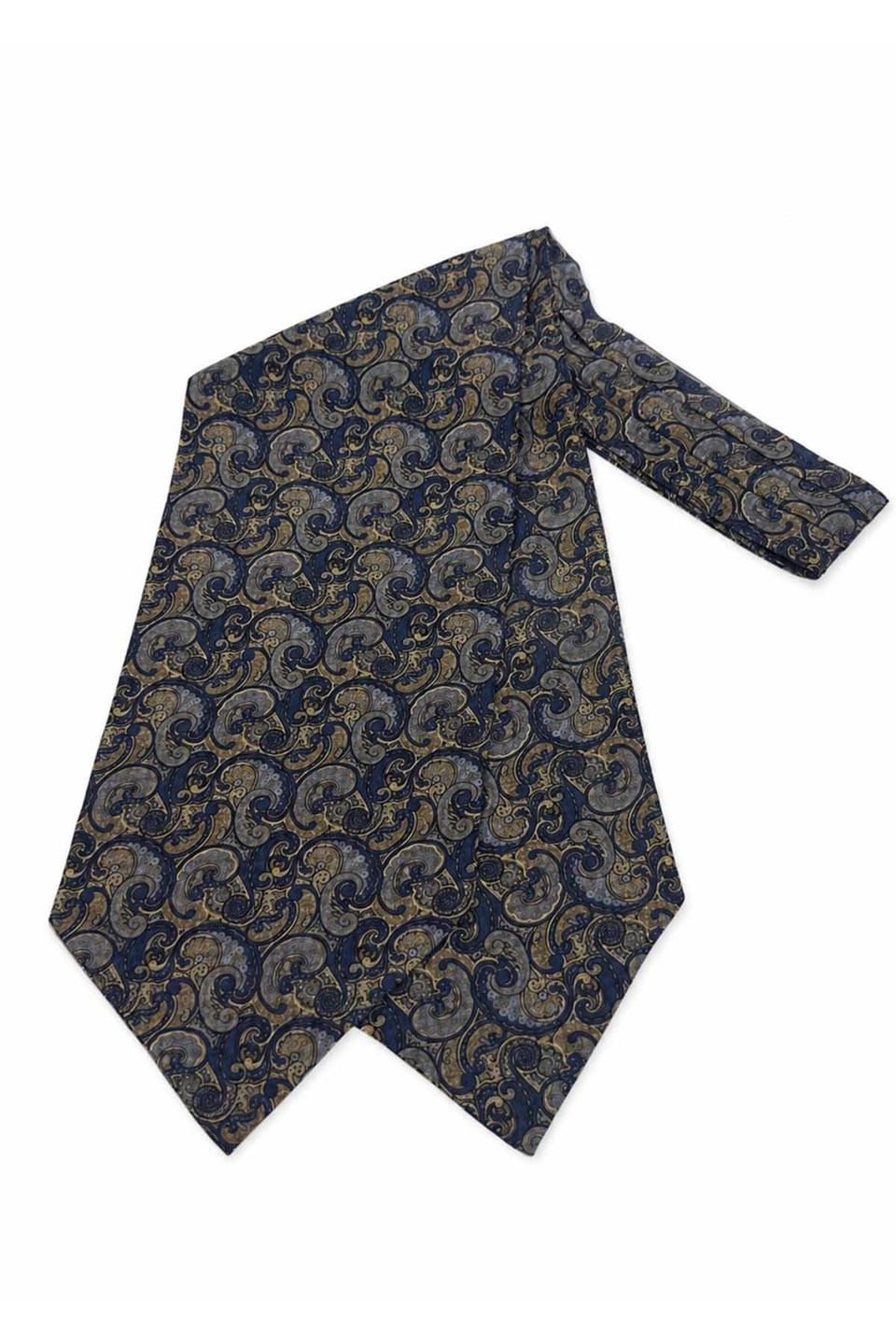 Lacivert Şal Desen İtalyan İpek Ascot Kravat SAC91