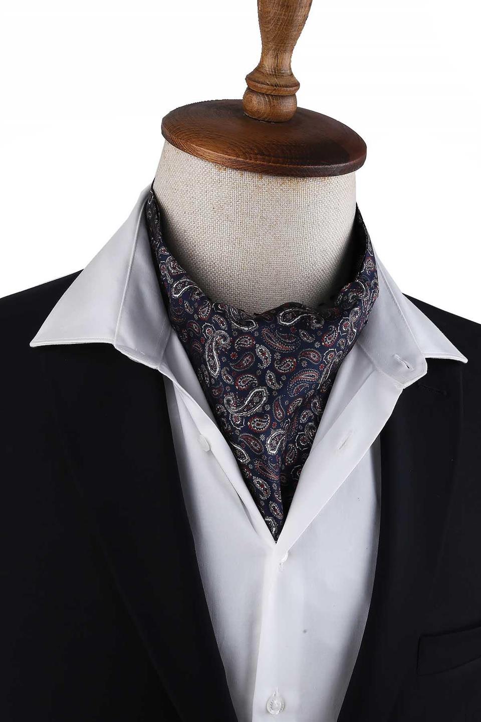 Lacivert Şal Desen İtalyan İpek Erkek Ascot K617