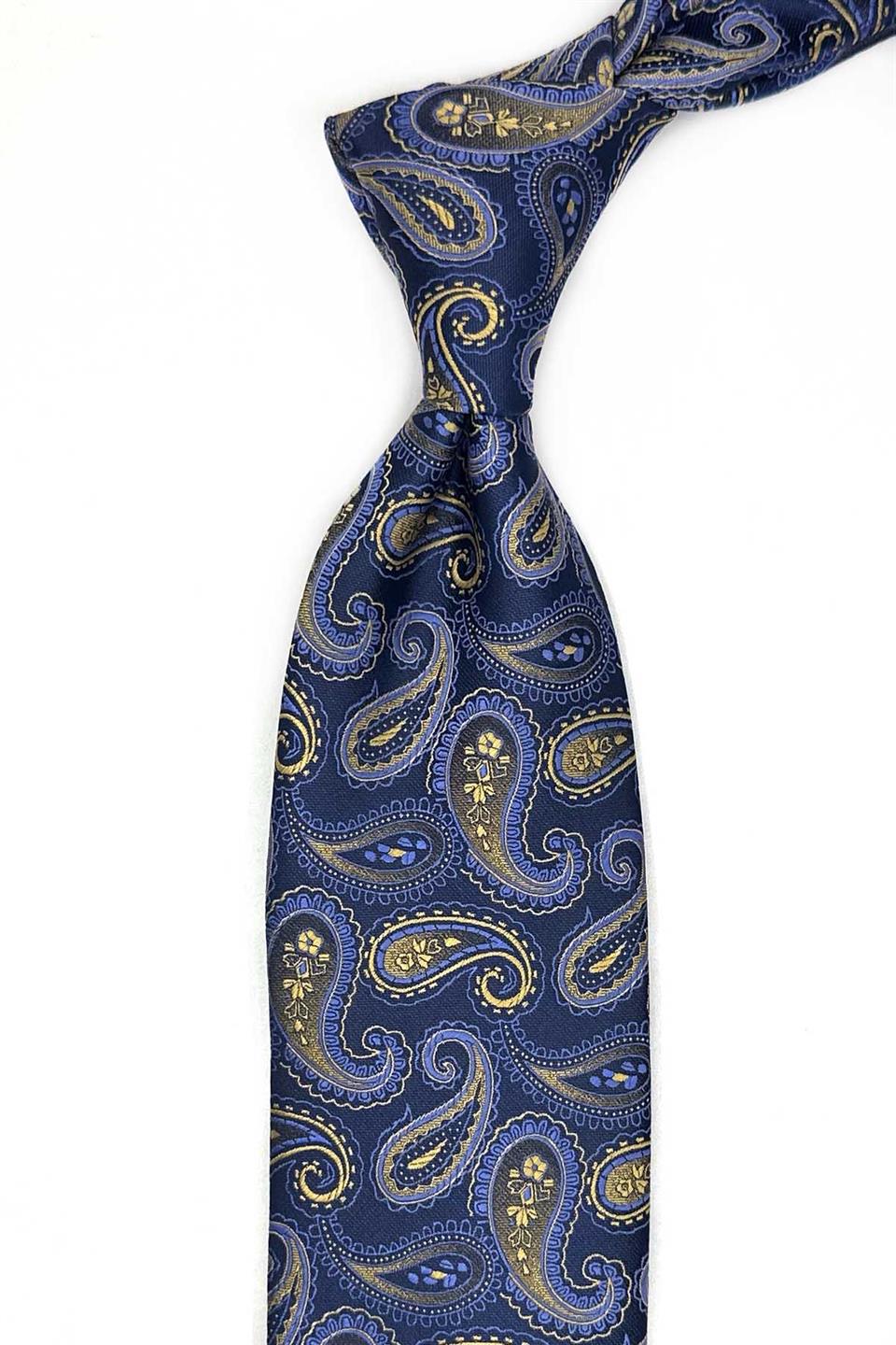 Lacivert Şal Desen Mendilli Klasik Kravat KK13122