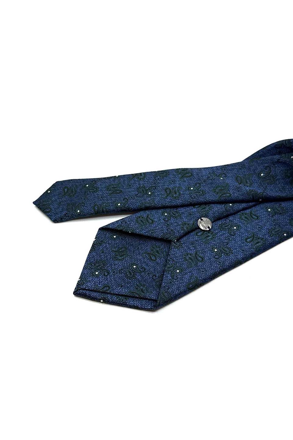 Lacivert Şal Desen Mendilli Klasik Kravat KK12926