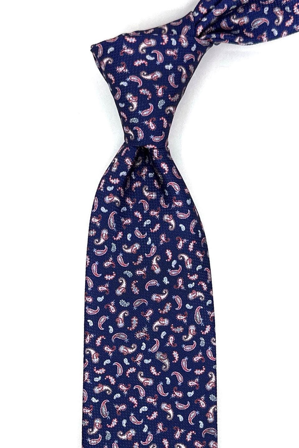 Lacivert Şal Desen Mendilli Klasik Kravat KK11945